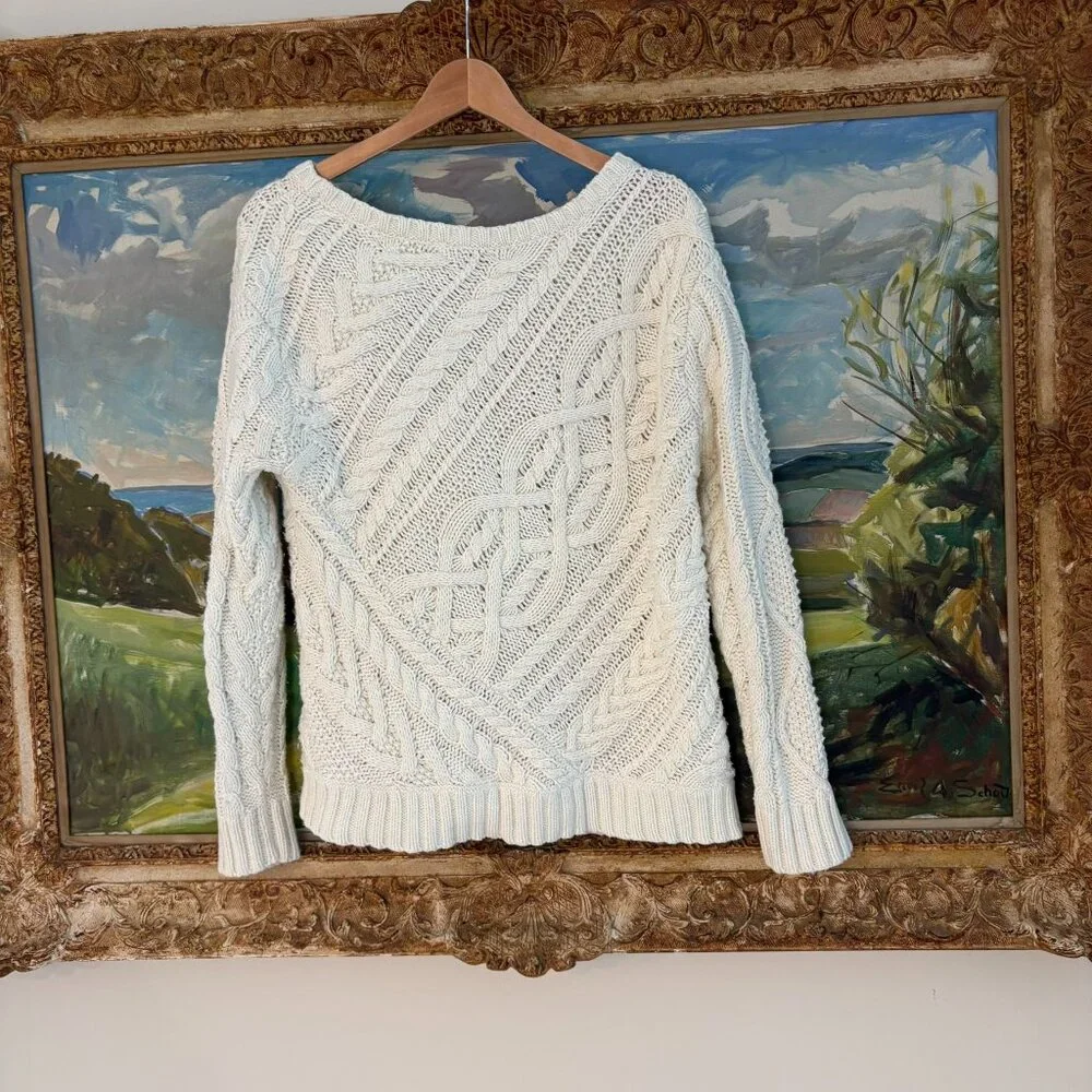 Polo Ralph Lauren Cream Cable Knit Cotton Sweater Womens Size M - Picture 7 of 7